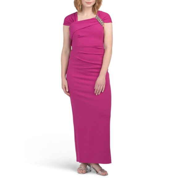 ALEX EVENINGS Fuschia Cap Sleeve Beaded Shoulder Gown - Picture 1 of 2
